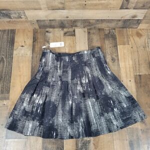 Akris Punto Black White Abstract Print Pleated‎ Midi Skirt US 14 NWT